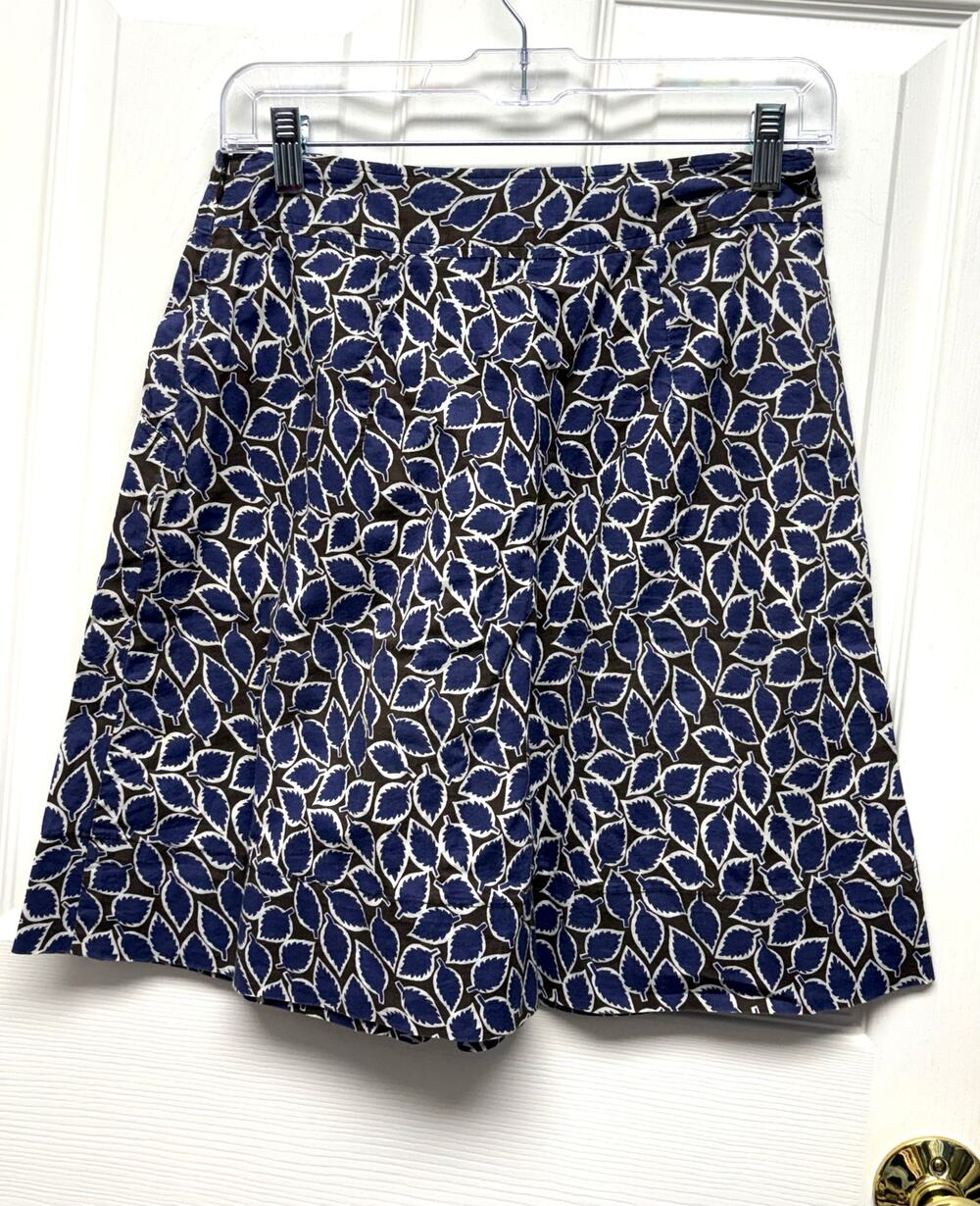 Boden Skirt Blue Brown Leaf Print Cotton Women’s Size 8 Lined A Line Zip
